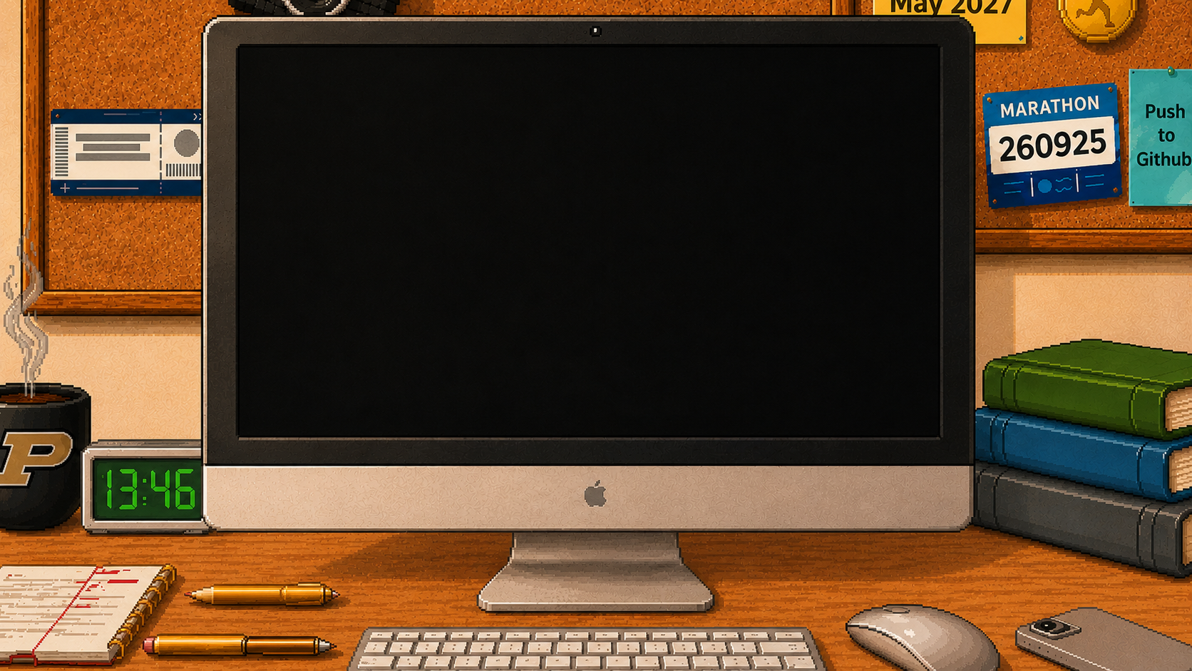 A close-up of the computer monitor, powered off.