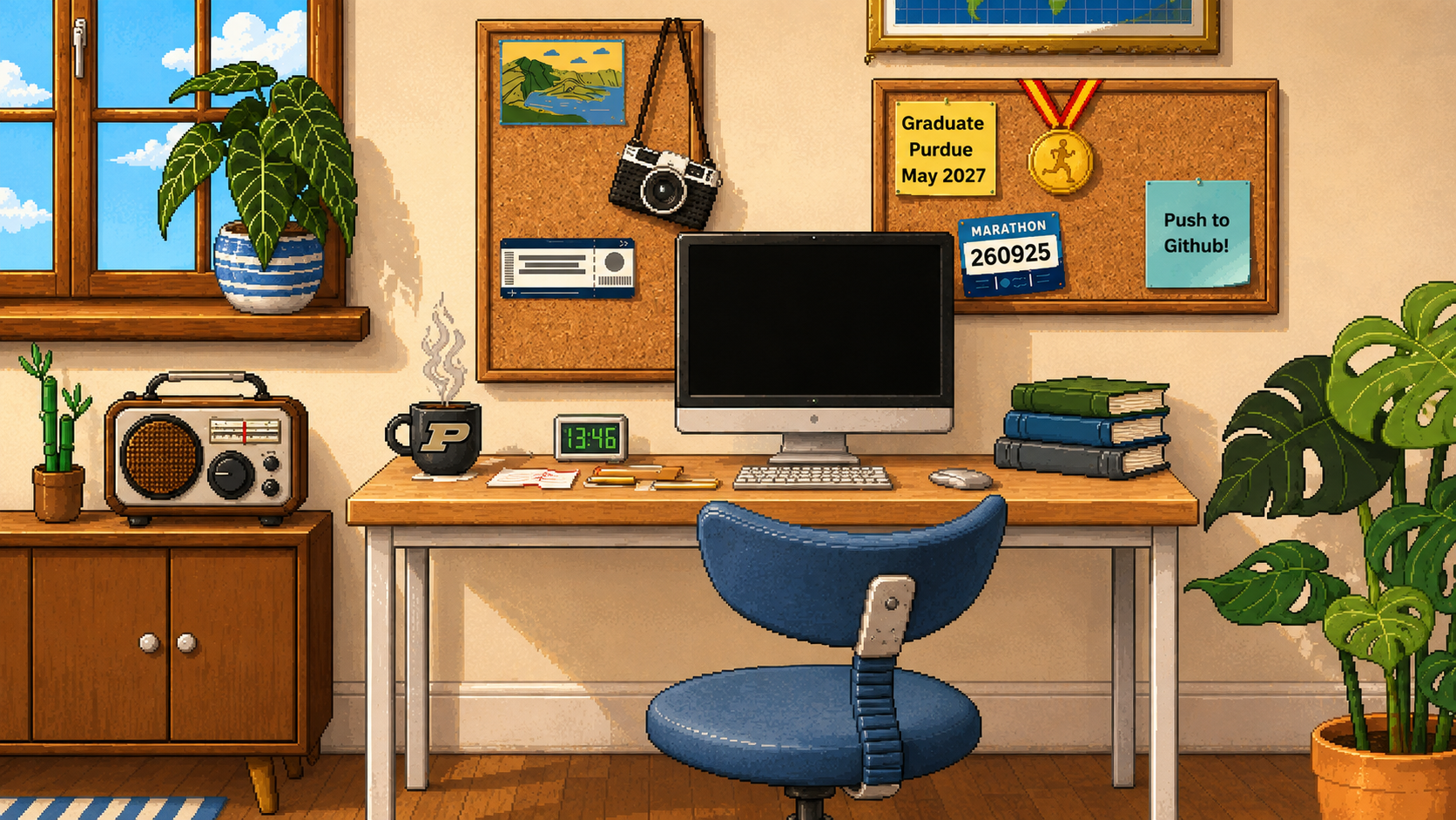 A closer view of the desk and monitor.