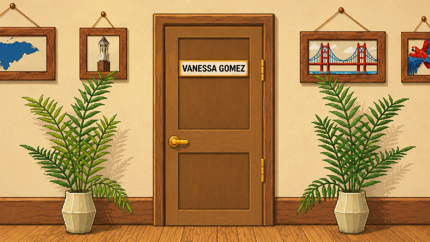 A closer view of the door labeled Vanessa Gomez.